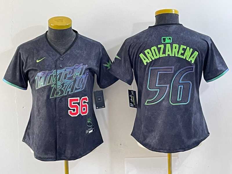 Womens Tampa Bay Rays #56 Randy Arozarena Number Charcoal 2024 City Connect Limited Stitched Jerseys